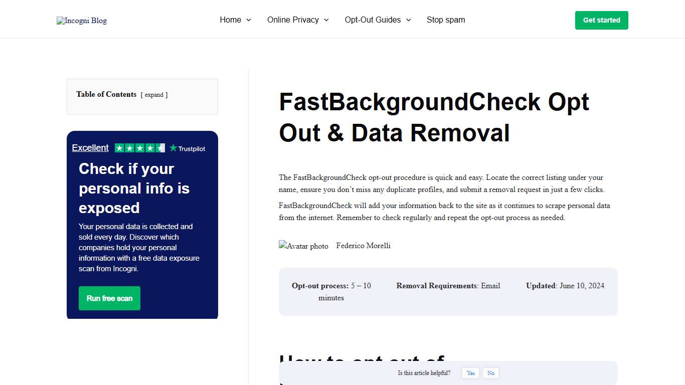 FastBackgroundCheck Opt Out & Data Removal [2026] | Incogni
